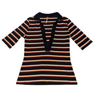 Free People Black and Orange Striped Top